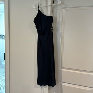 Navy one shoulder midi dress